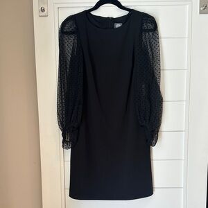 Vince Camuto Black Dress with Sheer Polka Dot Sleeves
